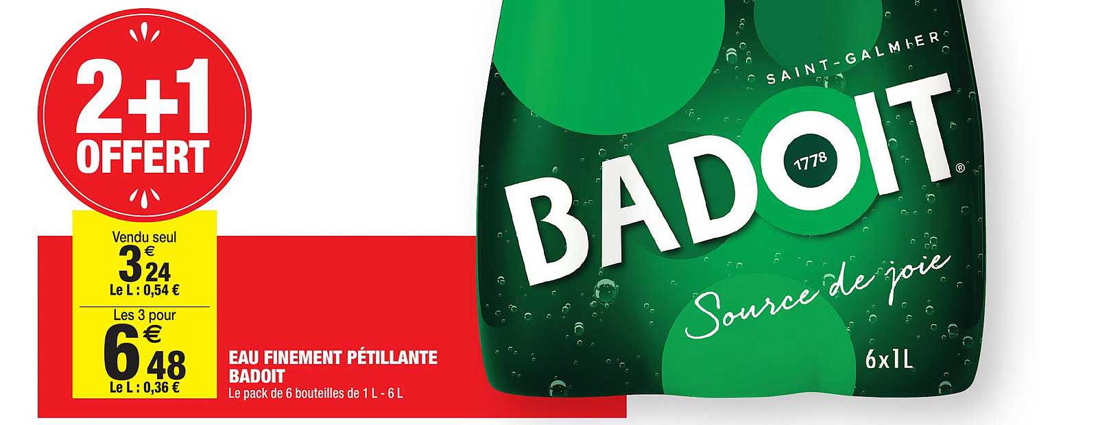 eau finement pétillante badoit 2+1 offert