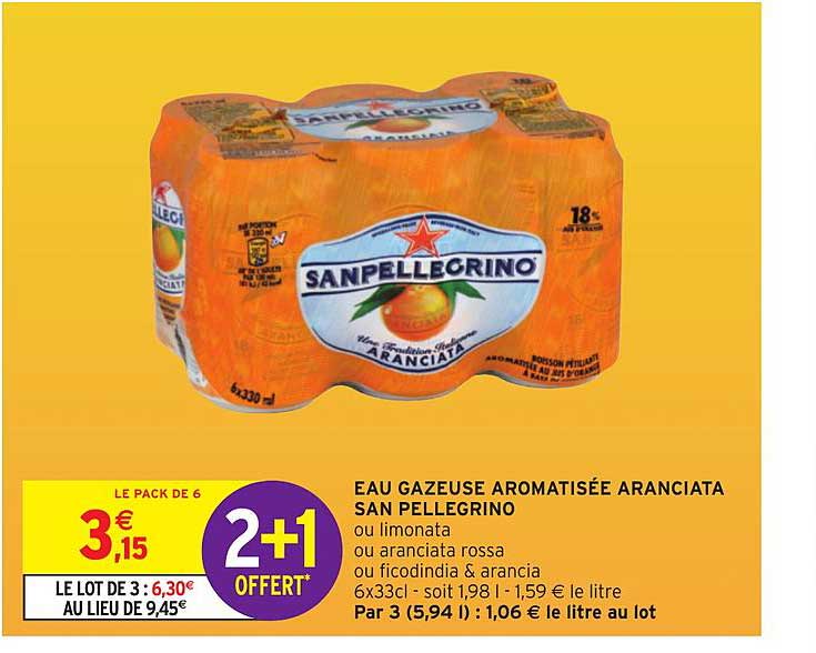 eau gazeuse aromatisée aranciata san pellegrino 2+1 offert