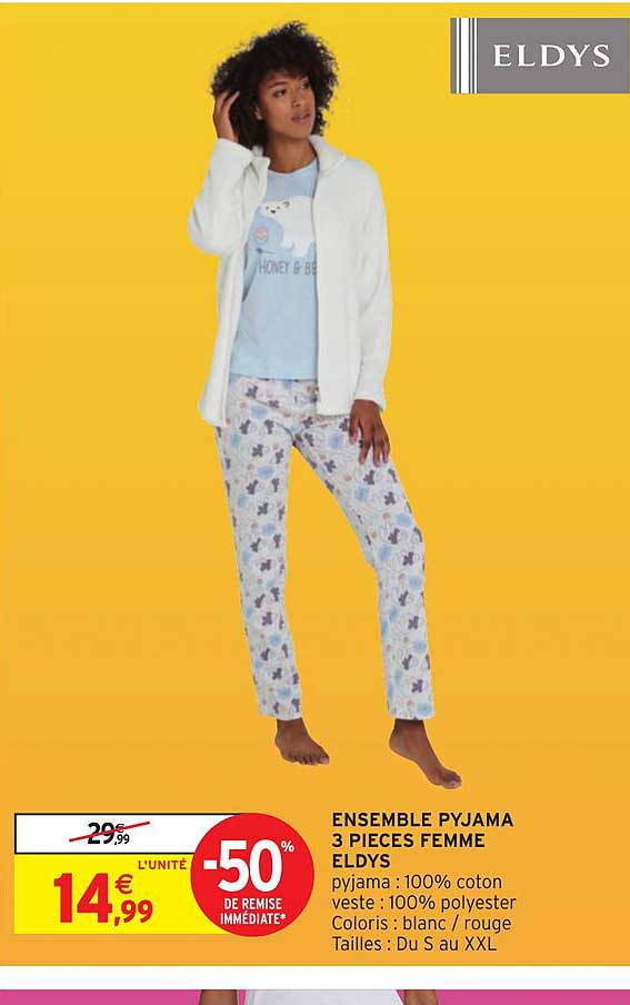 Ensemble Pyjama 3 Pièces Femme Eldys -50% De Remise Immédiate