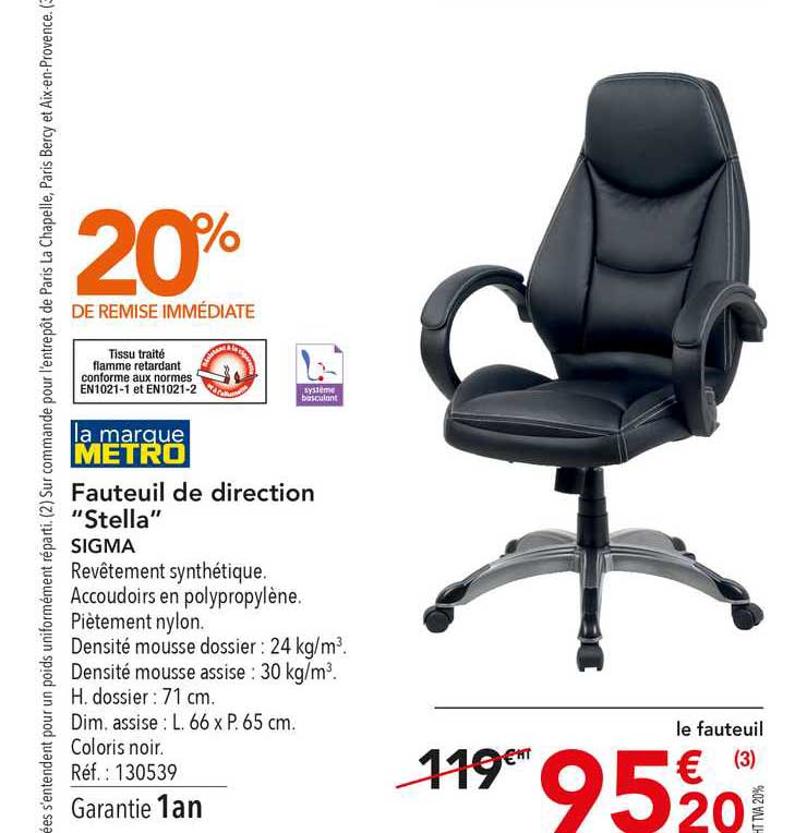 fauteuil de direction stella sigma 20% de remise immédiate