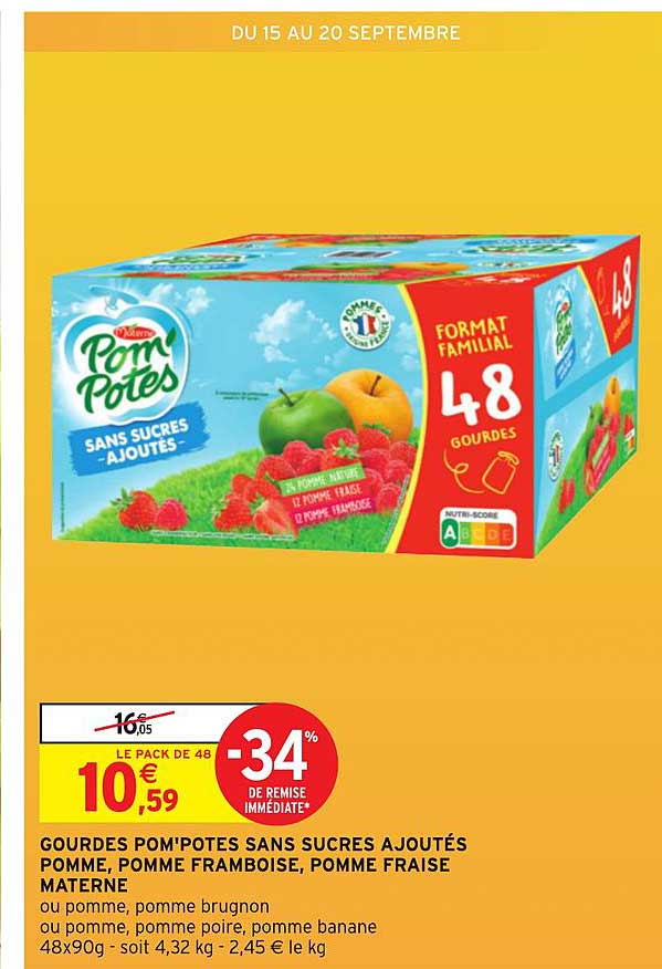 Gourdes Pom'potes Sans Sucre Ajoutés Pomme, Pomme Framboise, Pomme Fraise Materne -34% De Remise Immédiate