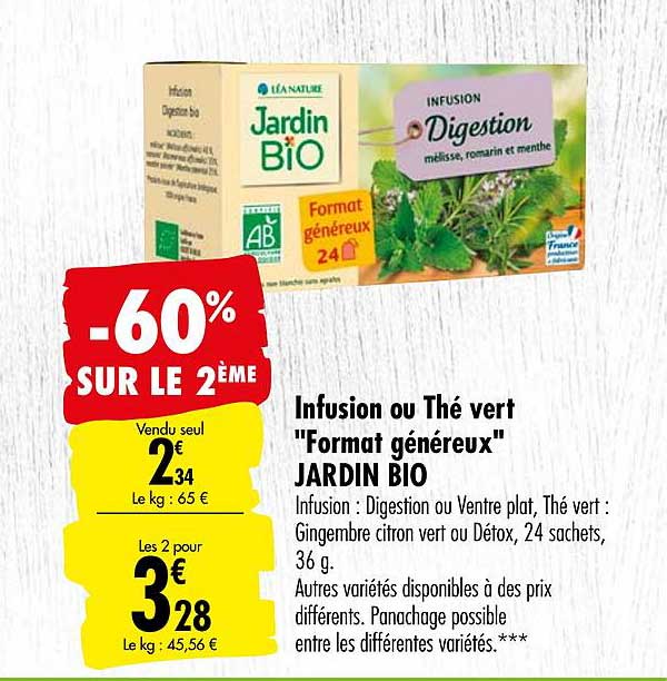 infusion ou thé vert format généreux jardin bio -60% sur le 2ème