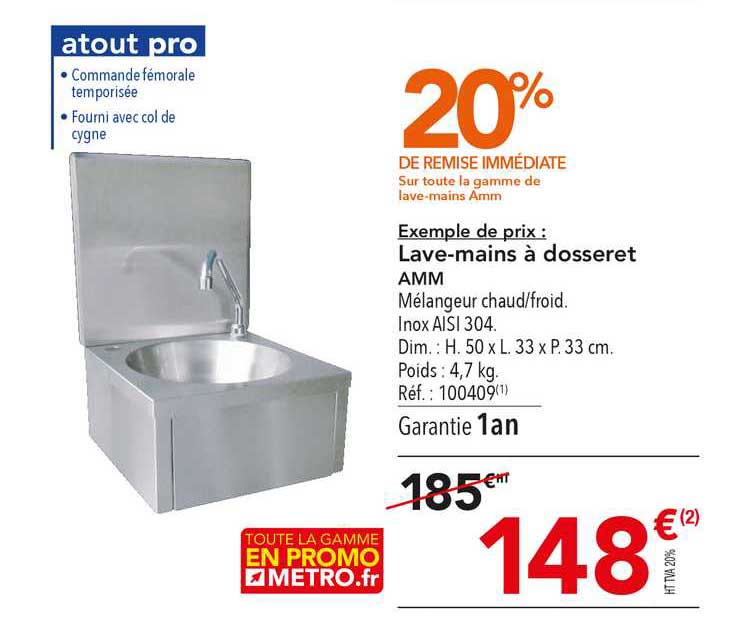 lave mains à dosseret amm 20% de remise immédiate