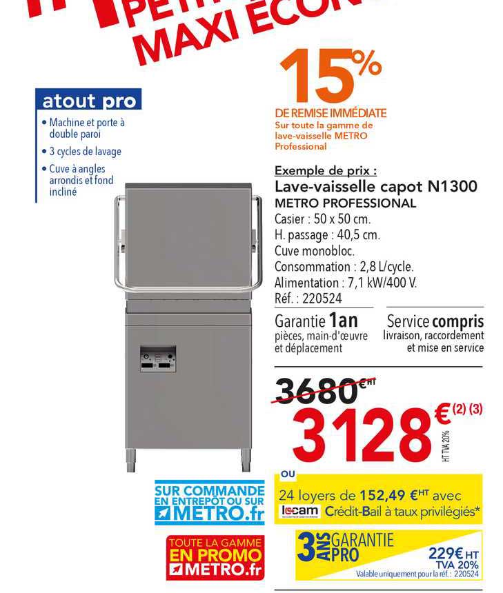 lave vaisselle capot n1300 metro professional 15% de remise immédiate