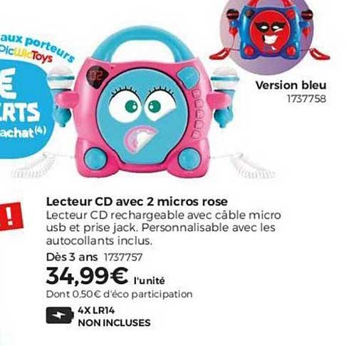 lecteur cd avec 2 micros rose