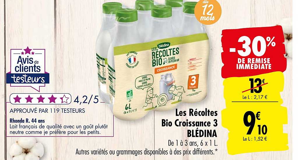 les récoltes bio croissance 3 blédina -30% de remise immédiate