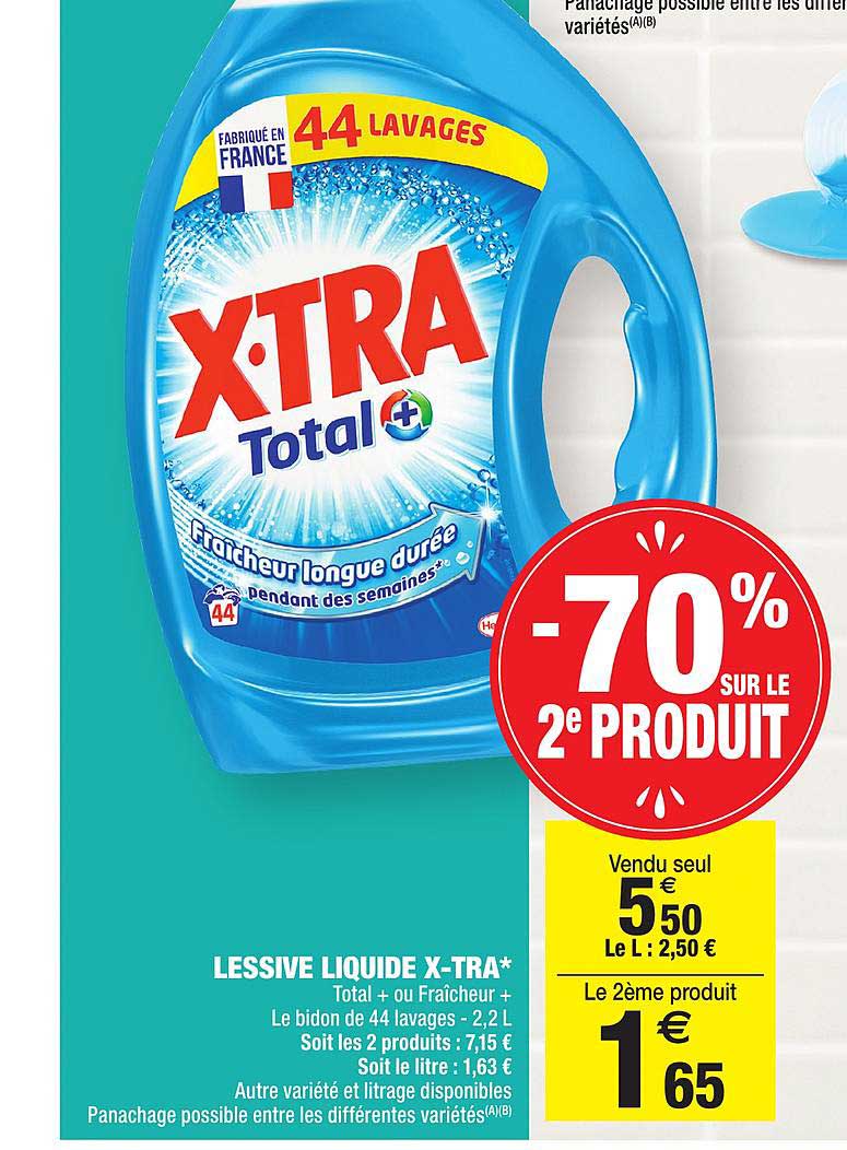 lessive liquide x tra -70% sur le 2e produit