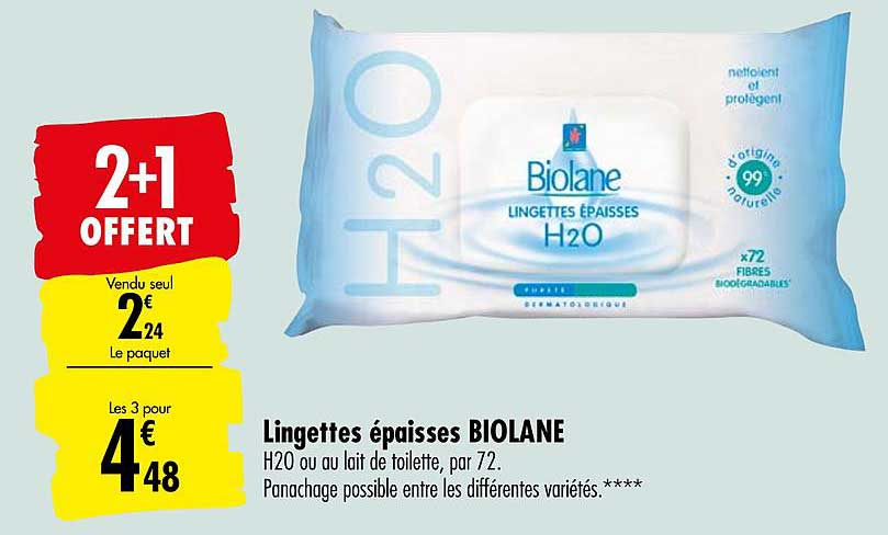 lingettes épaisses biolane 2+1 offert