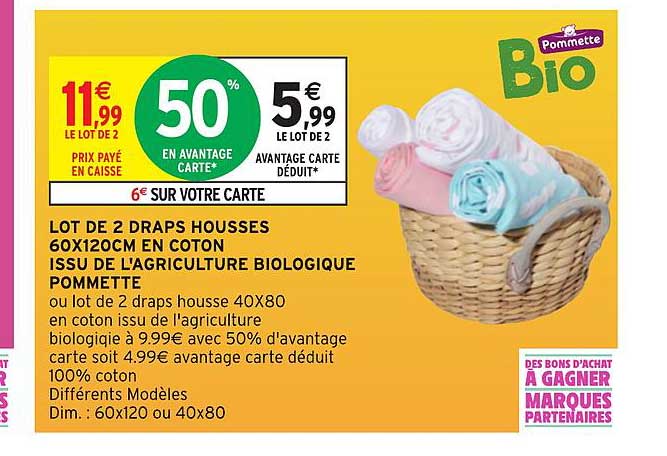 Lot De 2 Draps Housses 60x120cm En Coton Issu De L'agriculture Biologique Pommette