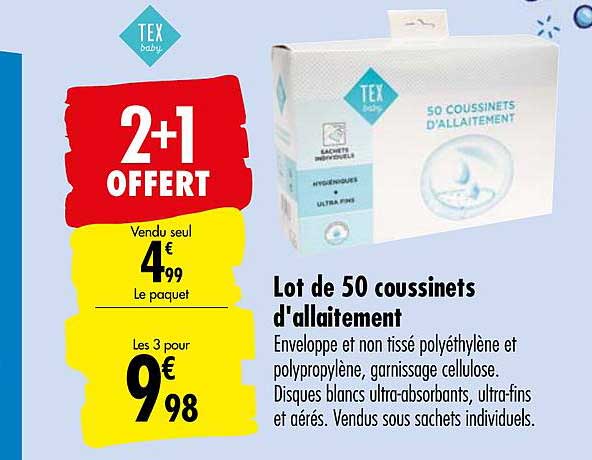 lot de 50 coussinets d'allaitement 2+1 offert