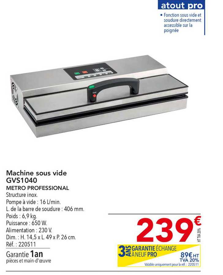 machine sous vide gvs1040 metro professional