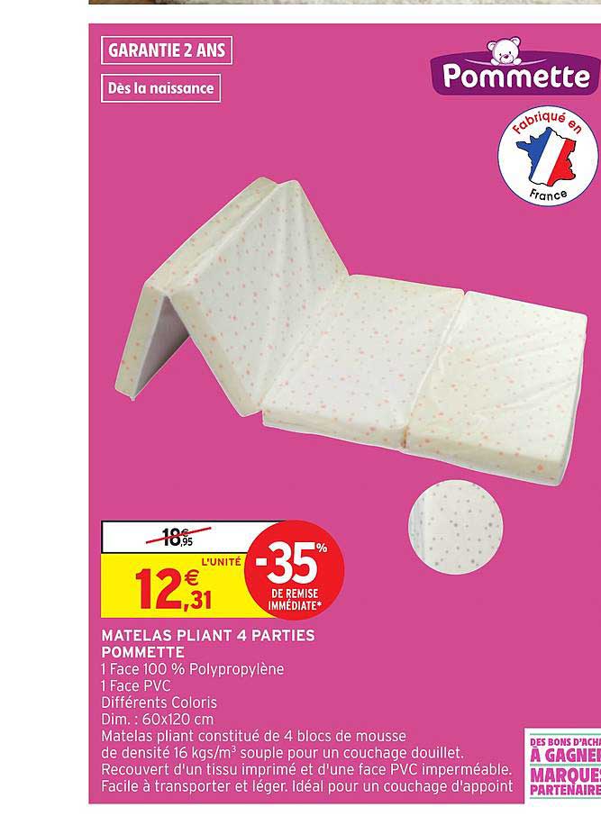 matelas pliant 4 parties pommette -35% de remise immédiate