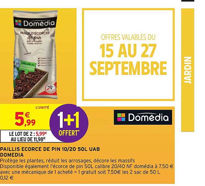paillis ecorce de pin 10 20 50l uab domedia 1+1 offert