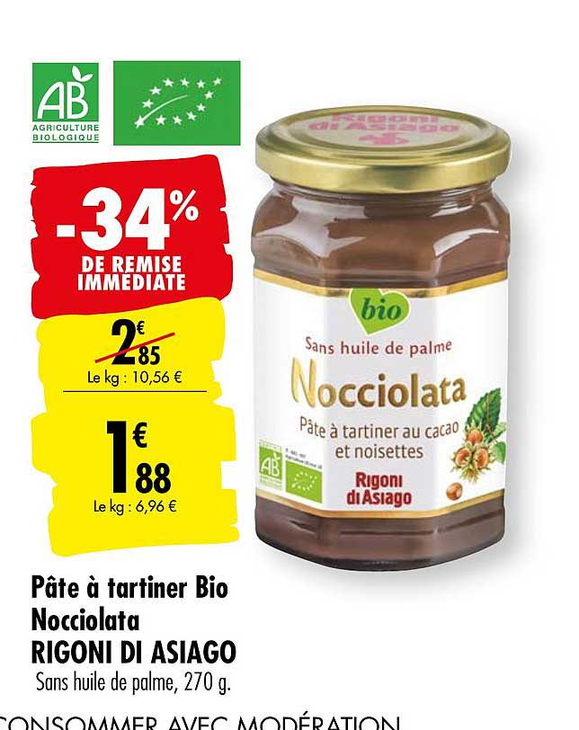 Pâte à Tartiner Bio Nocciolata Rigoni Di Asiago -34% De Remise Immédiate
