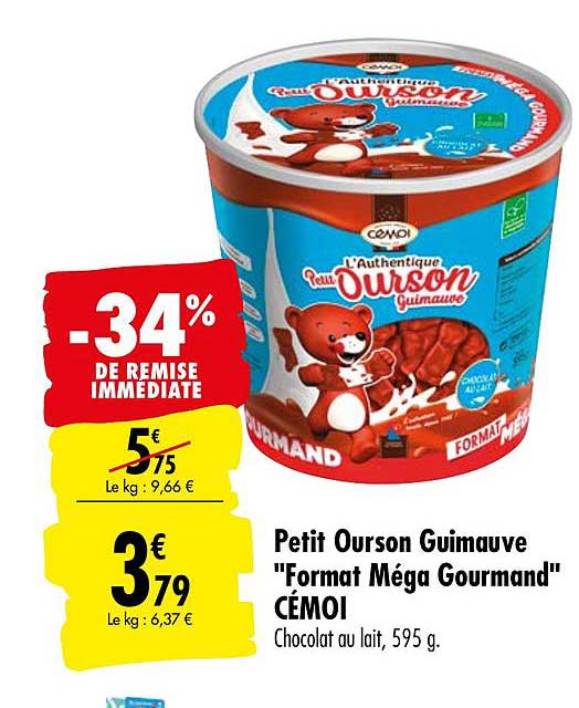 petit ourson guimauve format méga gourmand cémoi -34% de remise immédiate