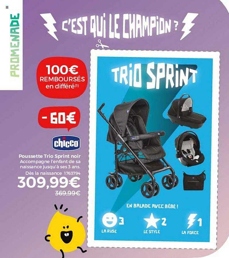 poussette trio sprint noir chicco