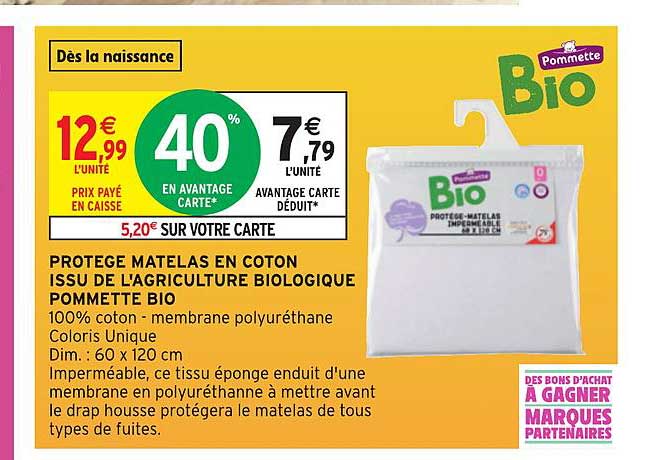 protège matelas en coton issu de l'agriculture biologique pommette bio
