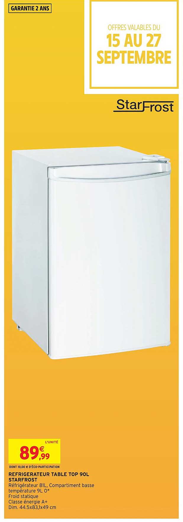 réfrigérateur table top 90l starfrost