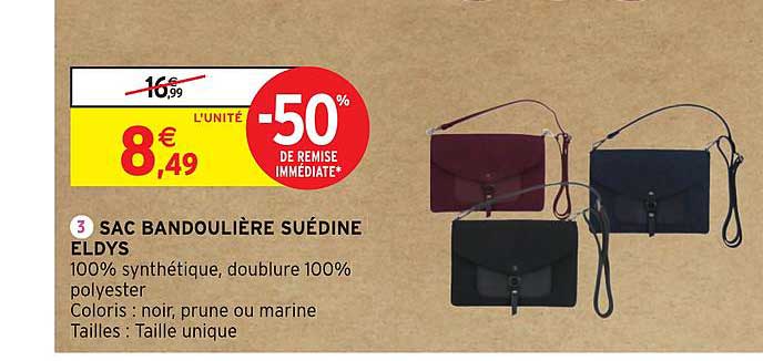 Sac Bandoulière Suédine Eldys -50% De Remise Immédiate