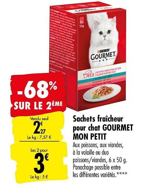 sachets fraîcheur pour chat gourmet mon petit -68% sur le 2ème