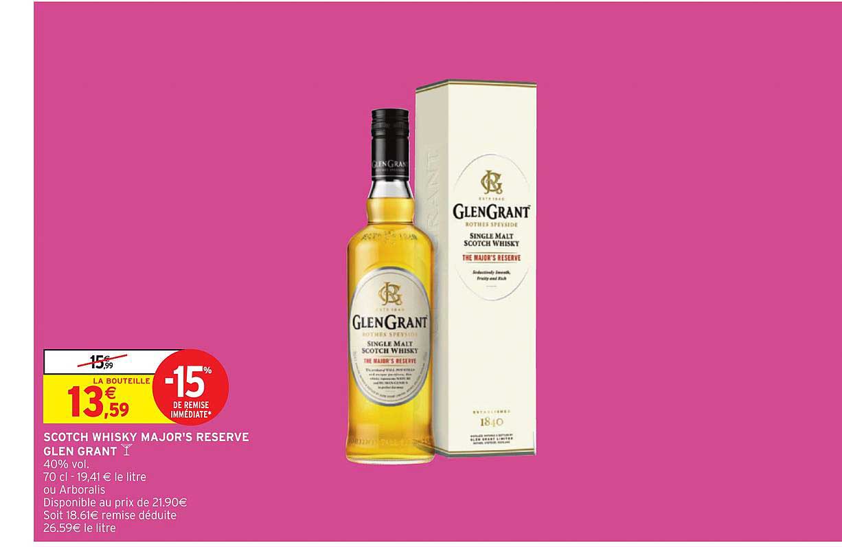 scotch whisky major's reserve glen grant -15% de remise immédiate