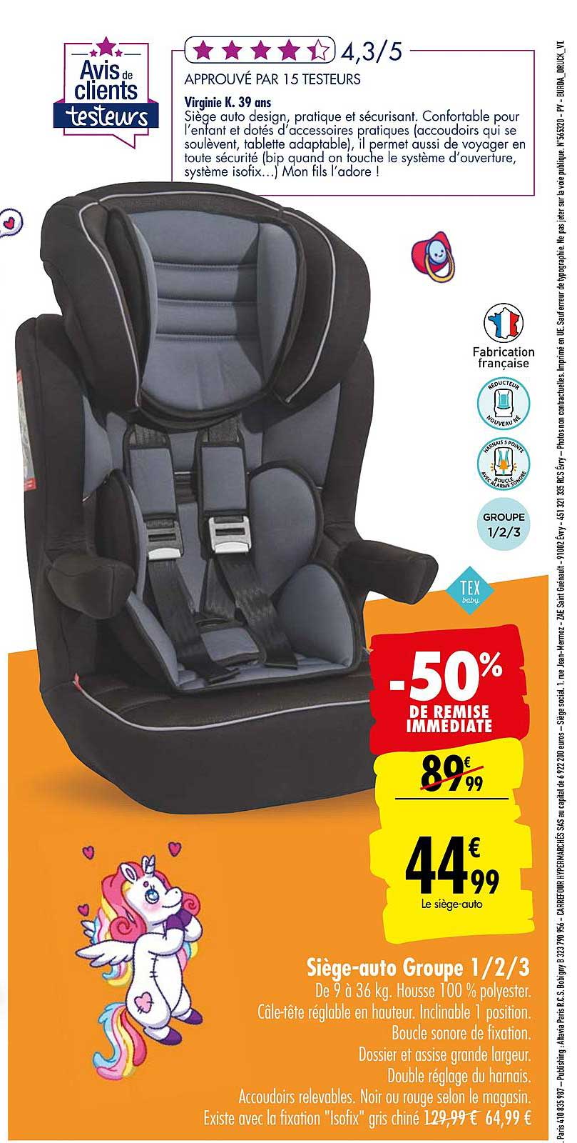 siège auto groupe 1 2 3 -50% de remise immédiate