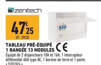 tableau pré équipé 1 rangée 13 modules zenitech