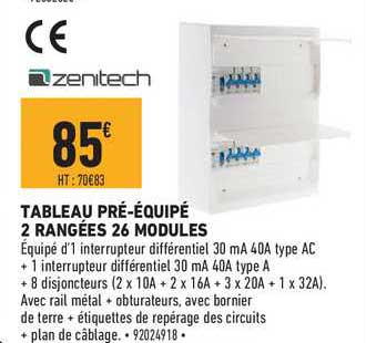 tableau pré équipé 2 rangées 26 modules zenitech