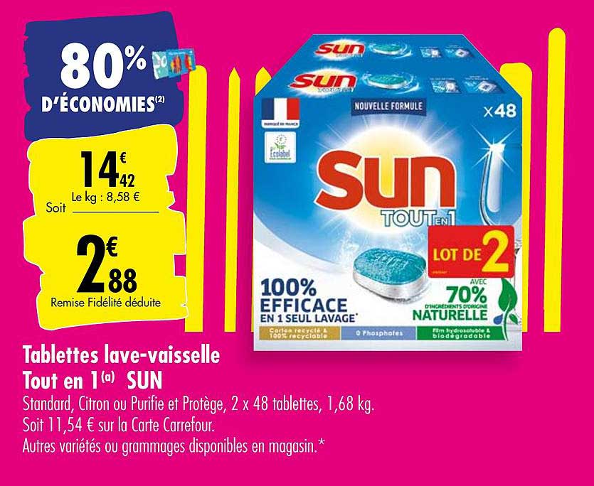 tablettes lave vaisselle tout en 1 sun