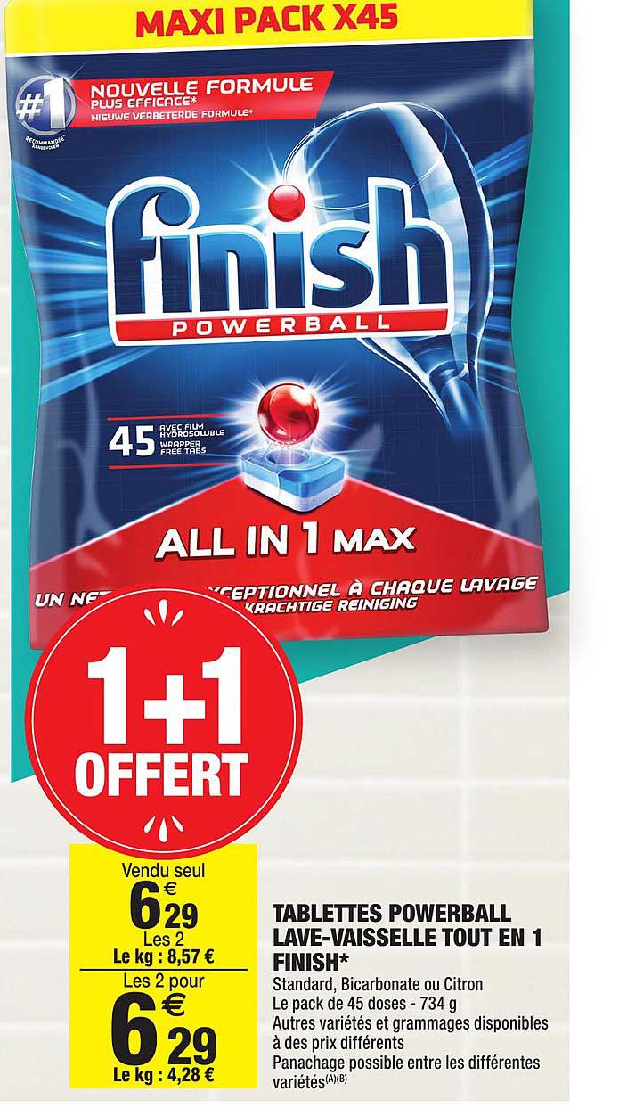 tablettes powerball lave vaisselle tout en 1 finish 1+1 offert