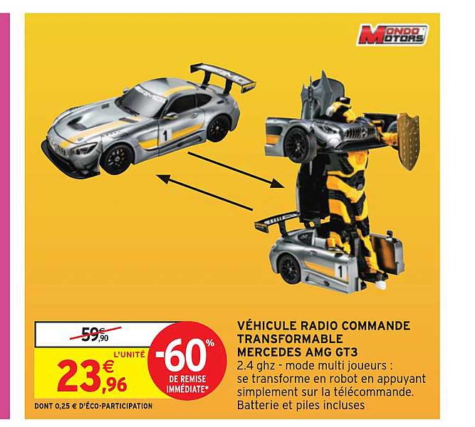 véhicule radio commande transformable mercedes amg gt3 mondo motors -60% de remise immédiate