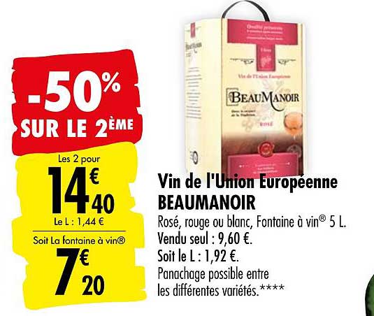 vin de l'union européenne beaumanoir -50% sur le 2ème
