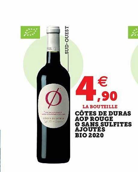 côtes de duras aop rouge sans sulfites ajoutés bio 2020