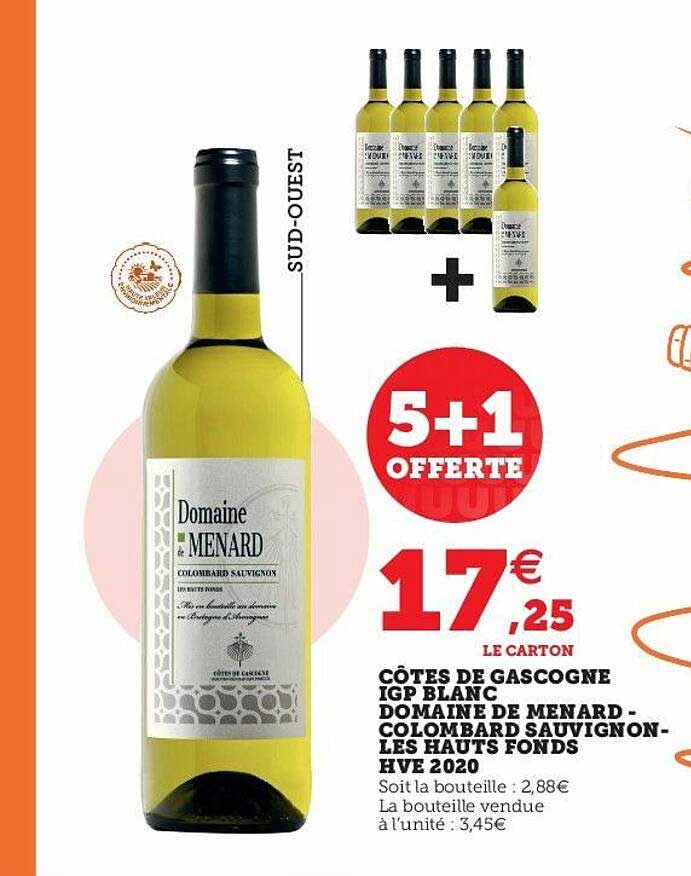 côtes de gascogne igp blanc domaine de menard - colombard sauvignon - les hauts fonds hve 2020