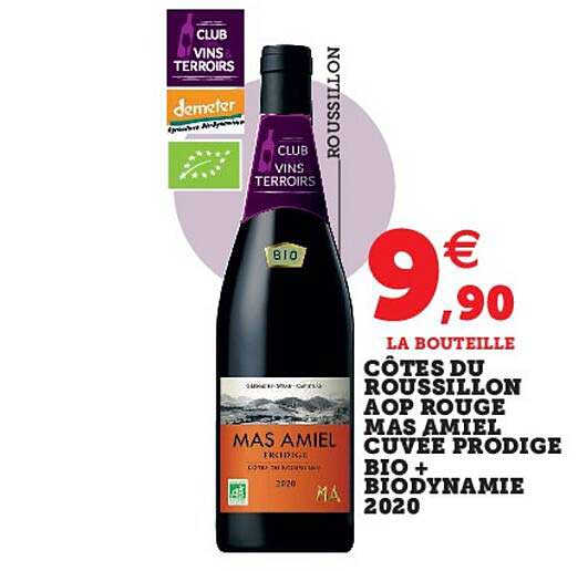 côtes du roussillon aop rouge mas amiel cuvée prodige bio + biodynamie 2020