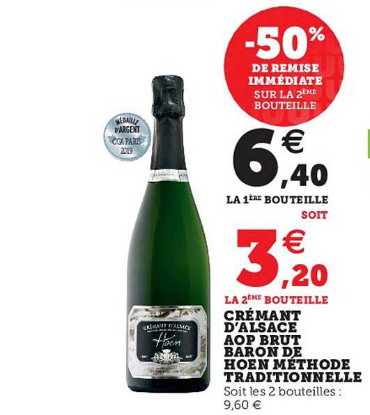 crémant d'alsace aop brut baron de hoen méthode traditionnelle