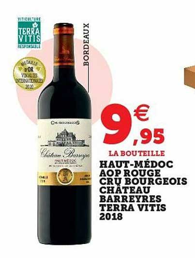 haut-médoc aop rouge cru bourgeois château barreyres terra vitis 2018