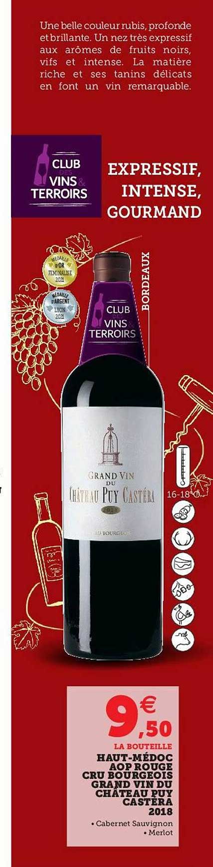 Haut-médoc Aop Rouge Cru Bourgeois Grand Vin Du Château Castera 2018