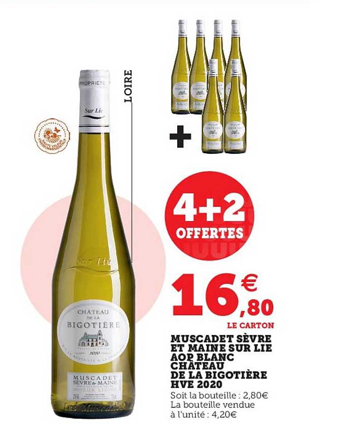 muscadet sèvre et maine sur lie aop blanc château de la bigotière hve 2020