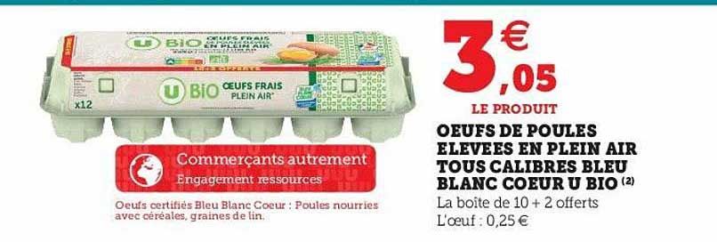 Oeufs De Poules élevées En Plein Air Tous Calibres Bleu Blanc Cœur U Bio