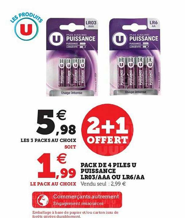 Pack De 4 Piles U Puissance Lr03-aaa Ou Lr6-aa