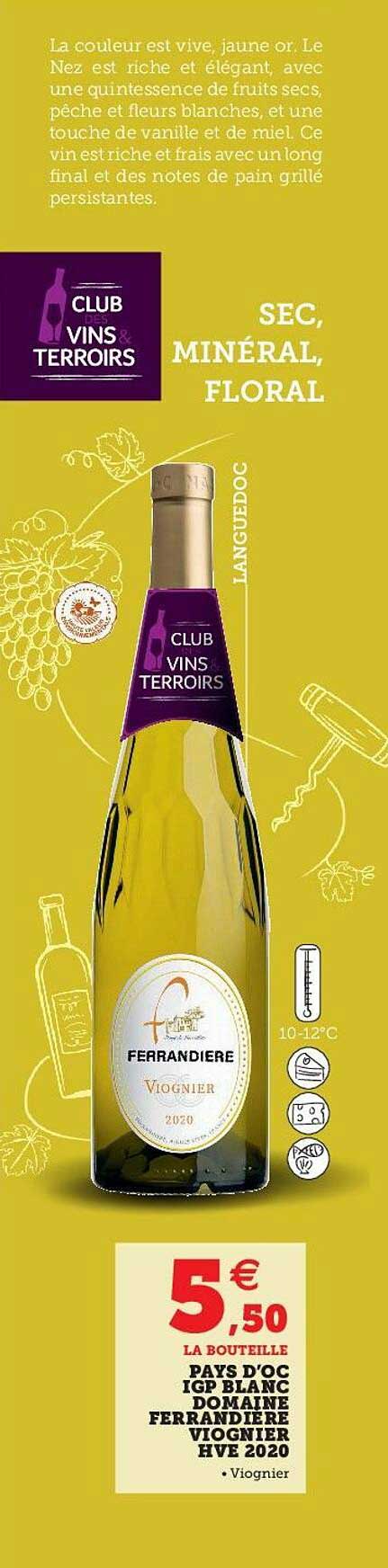 pays d'oc igp blanc domaine ferrandière viognier hve 2020