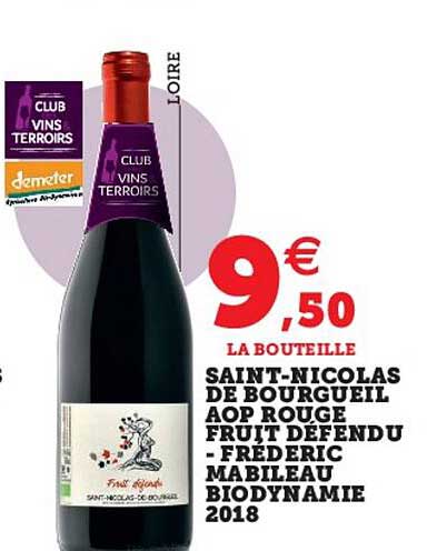 saint-nicolas de bourgueil aop rouge fruit défendu - fréderic mabileau biodynamie 2018