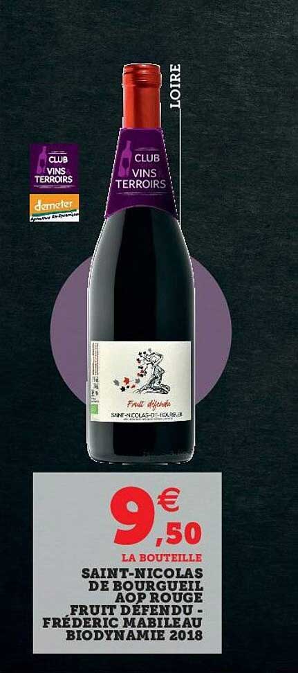 saint-nicolas de bourgueil aop rouge fruit défendu - fréderic mabileau biodynamie 2018