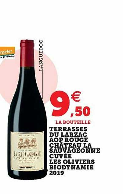 terrasses du larzac aop rouge château la sauvageonne cuvée les oliviers biodynamie 2019