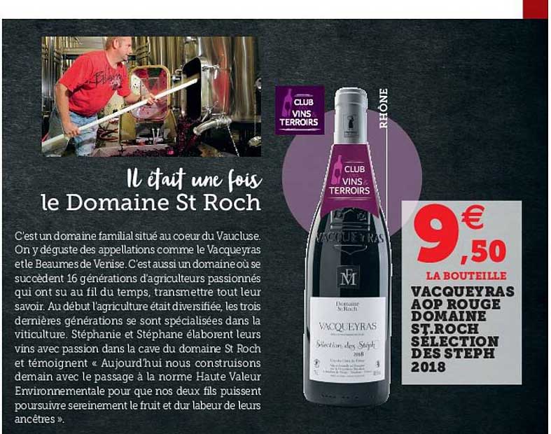 vacqueyras aop rouge domaine st.roch sélection des steph 2018