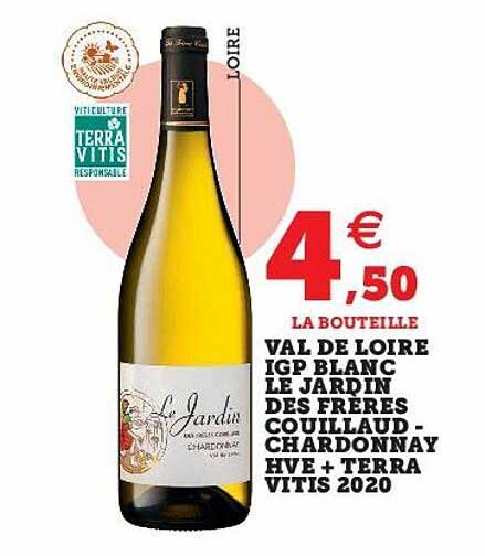 val de loire igp blanc le jardin des frères couillaud - chardonnay hve + terra vitis 2020