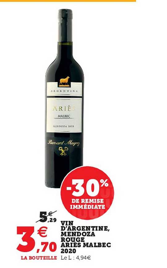 vin d'argentine, mendoza rouge ariès malbec 2020