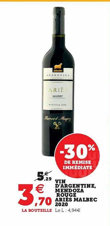 vin d'argentine, mendoza rouge ariès malbec 2020