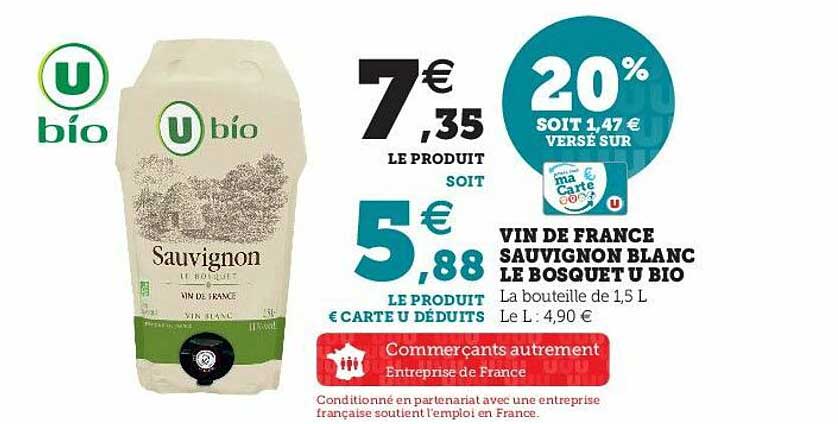Vin De France Sauvignon Blanc Le Bosquet U Bio